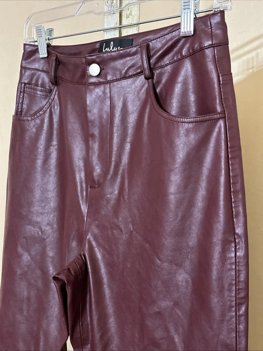 Lulus Faux Leather High-Waist Pants in Burgundy Sz Small
